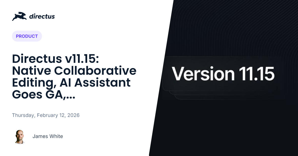 Directus v11.15 release &mdash; native collaborative editing and AI Assistant GA