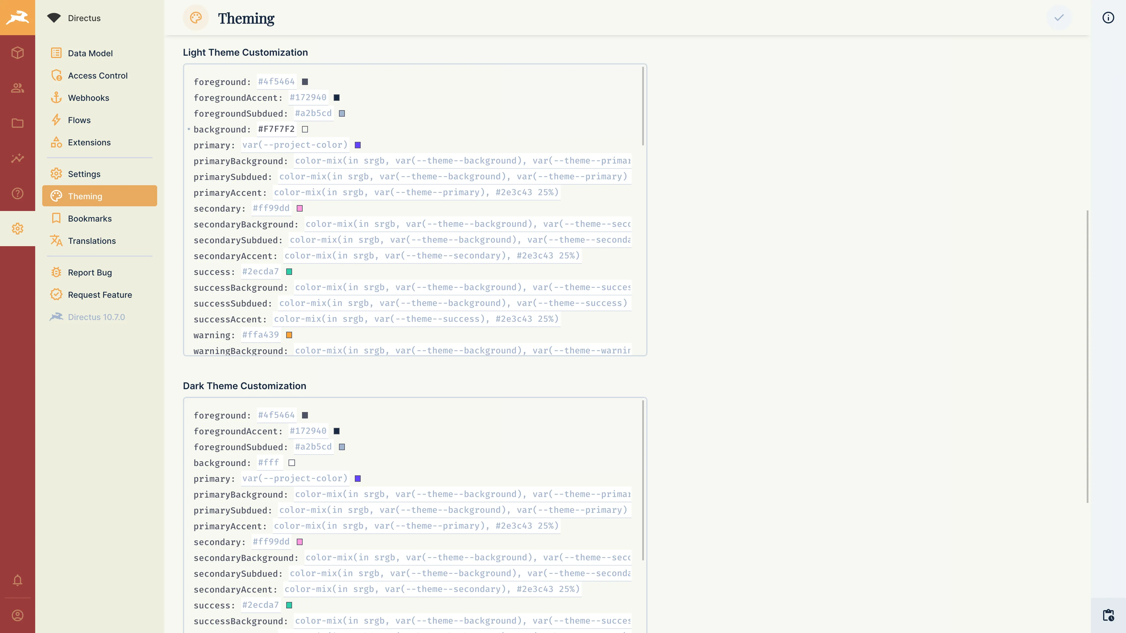 Theming options showing a yellow color theme and serif font throughout.