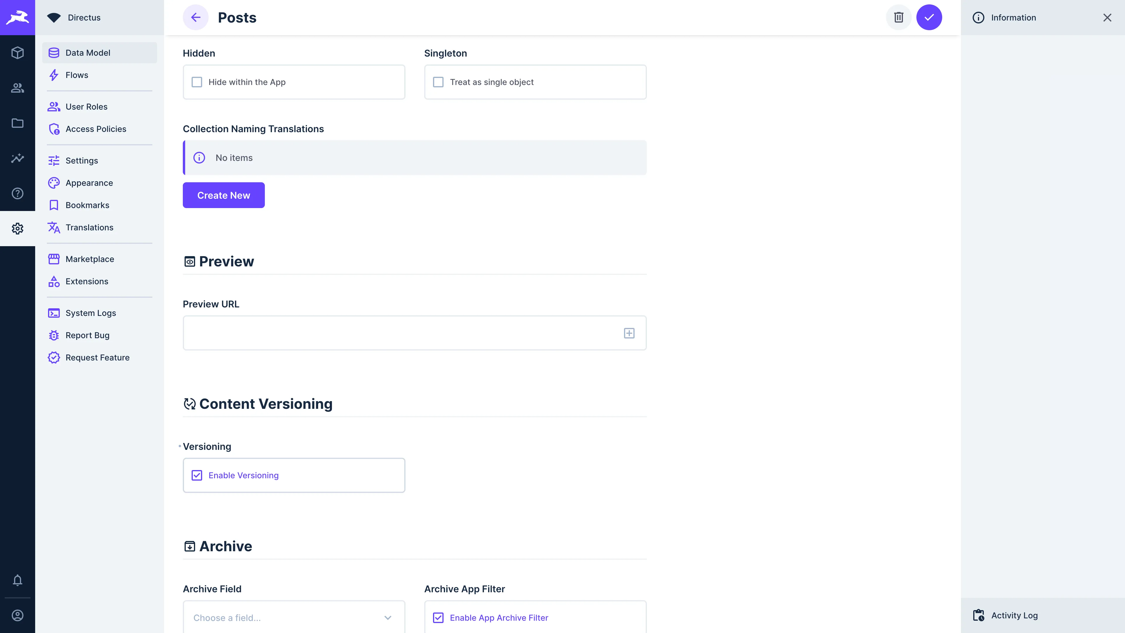 Content versioning checkbox