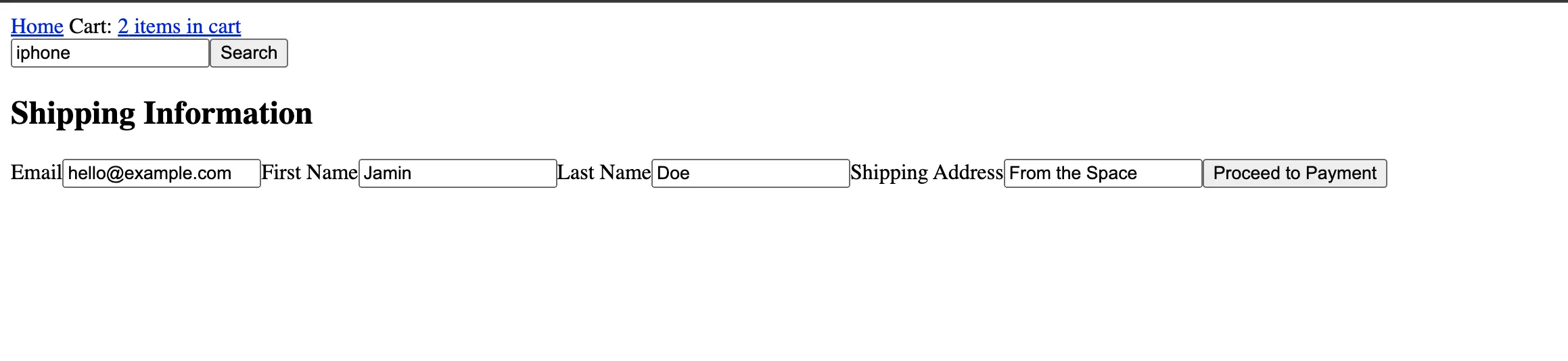 Shipping form page