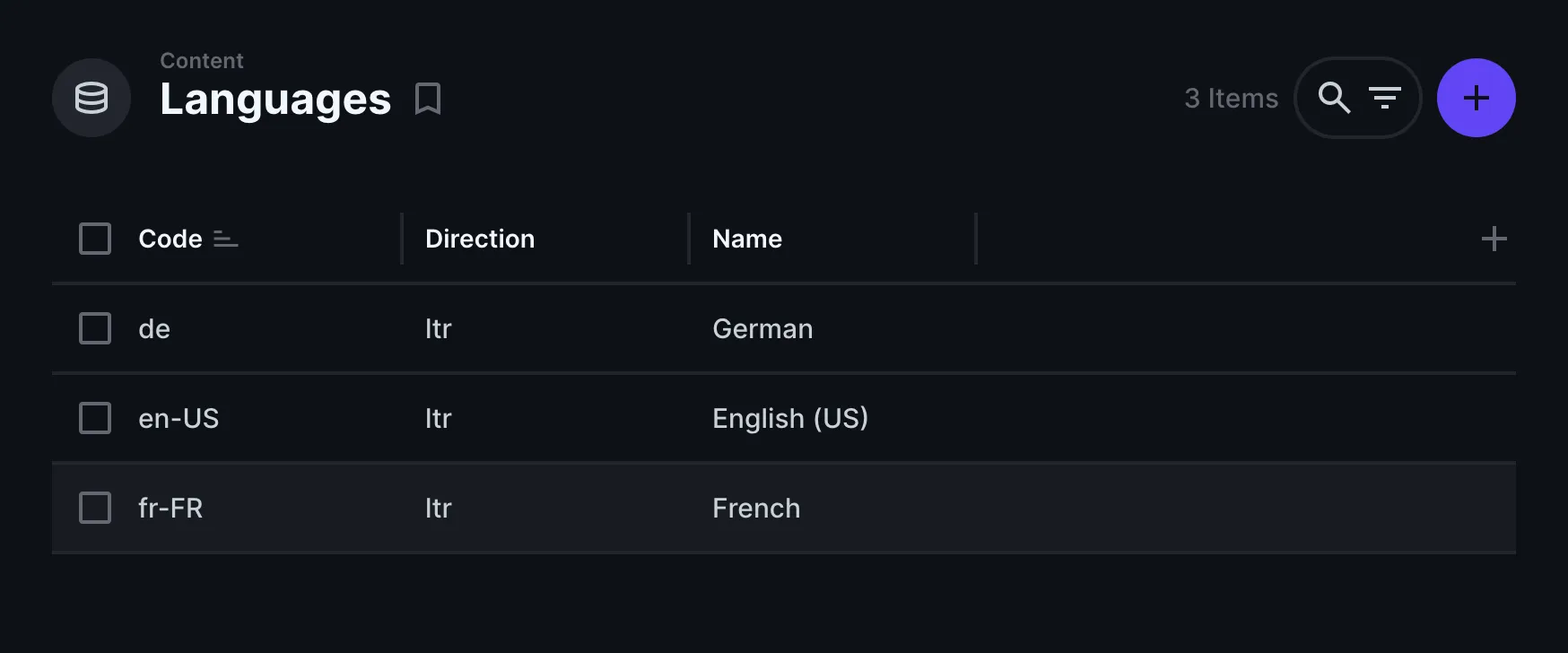 Creating new entries in the languages collections