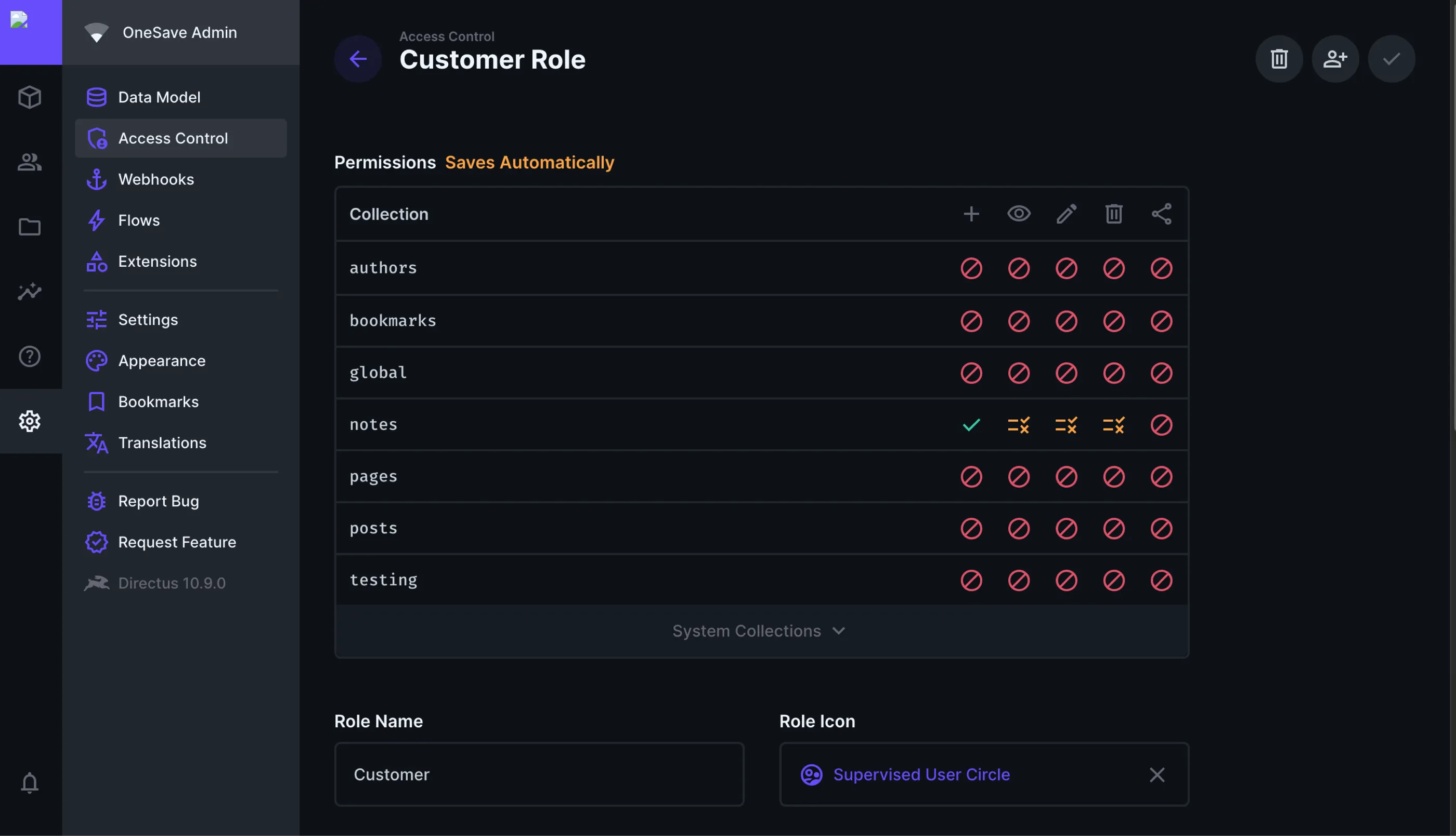 Customer Role Permissions