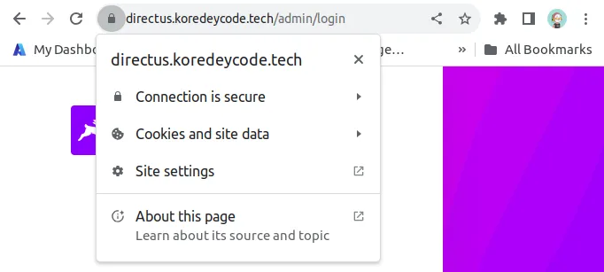 URL in the browser uses http and is marked as secure.