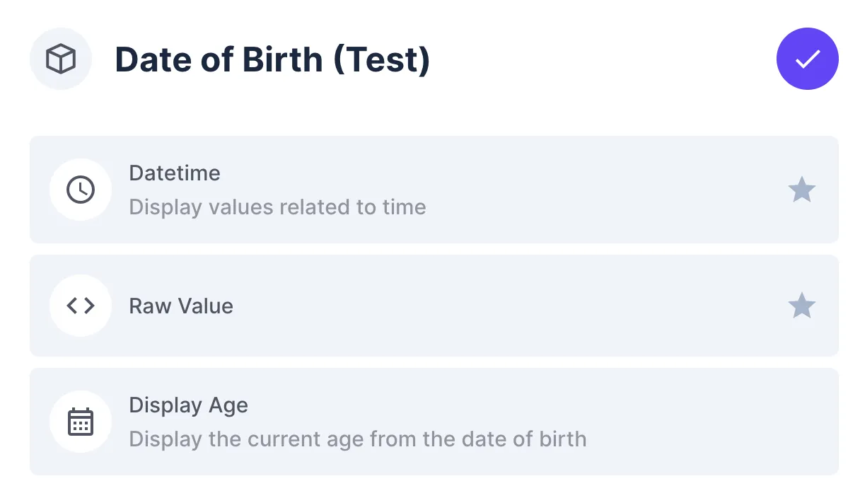 A new display option is shown - Datetime.