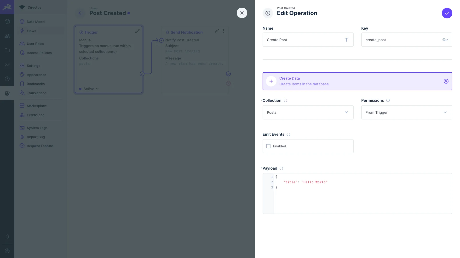 Create Data operation configuration