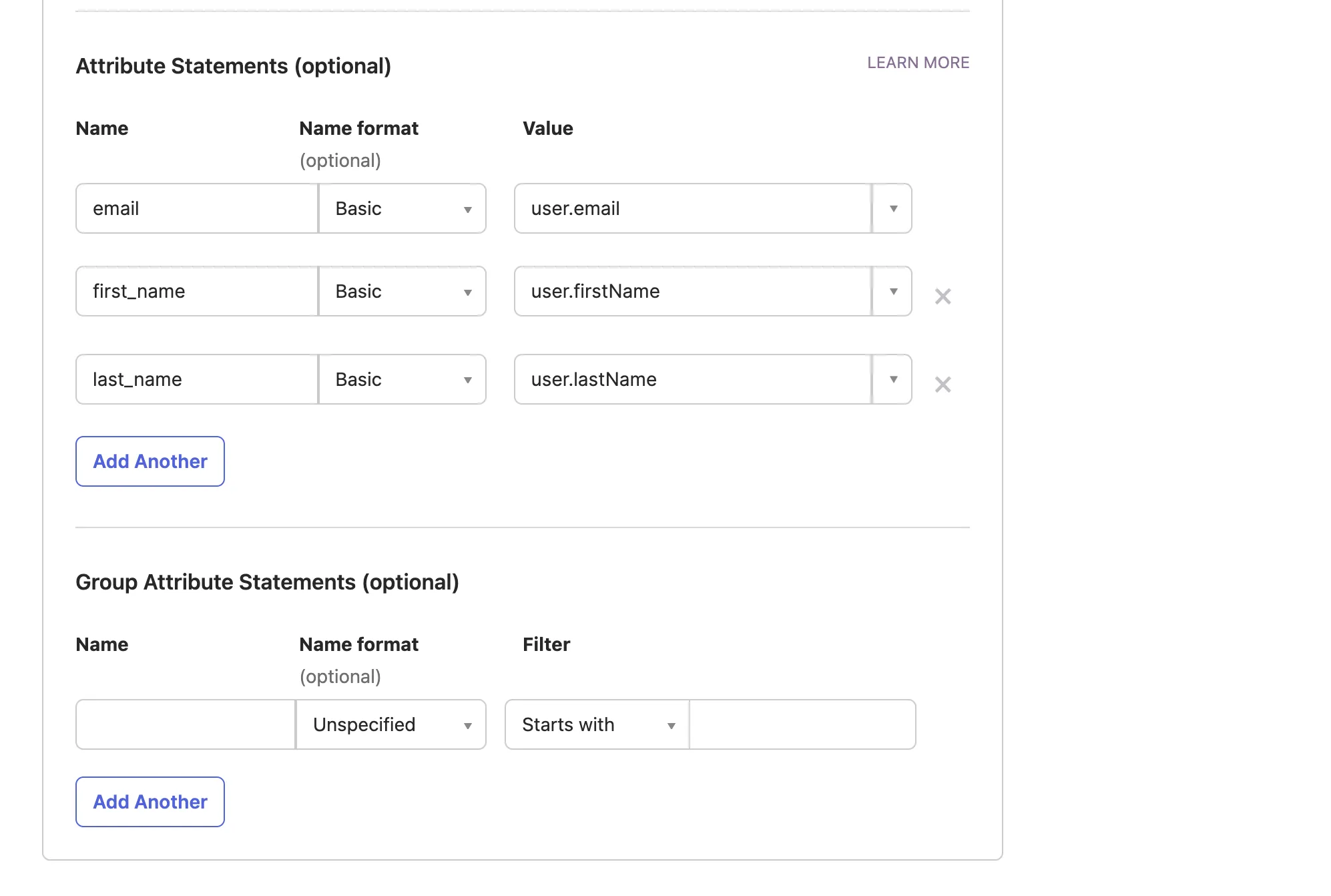 Configure SAML attributes