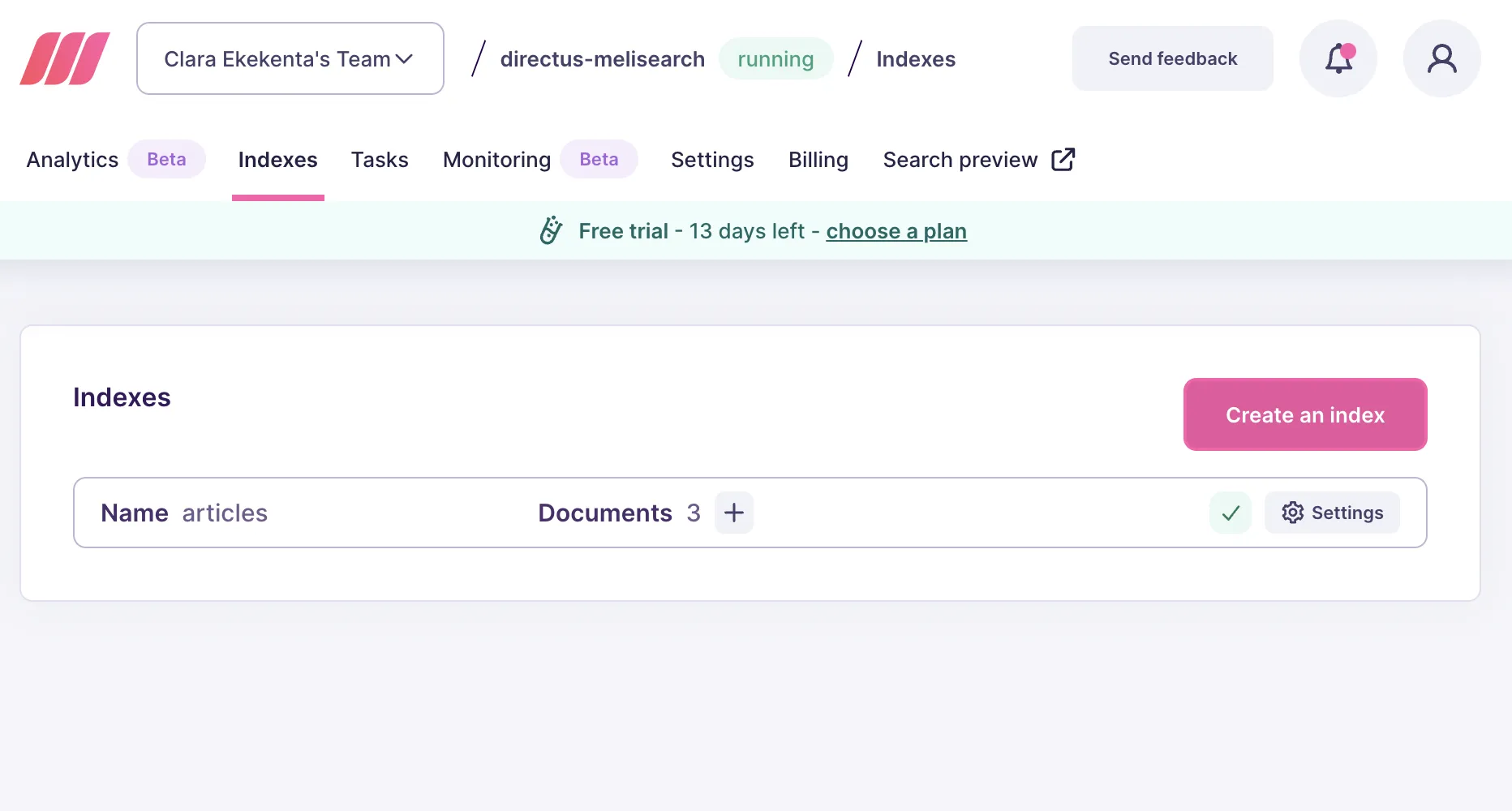 Melisearch with data from Directus