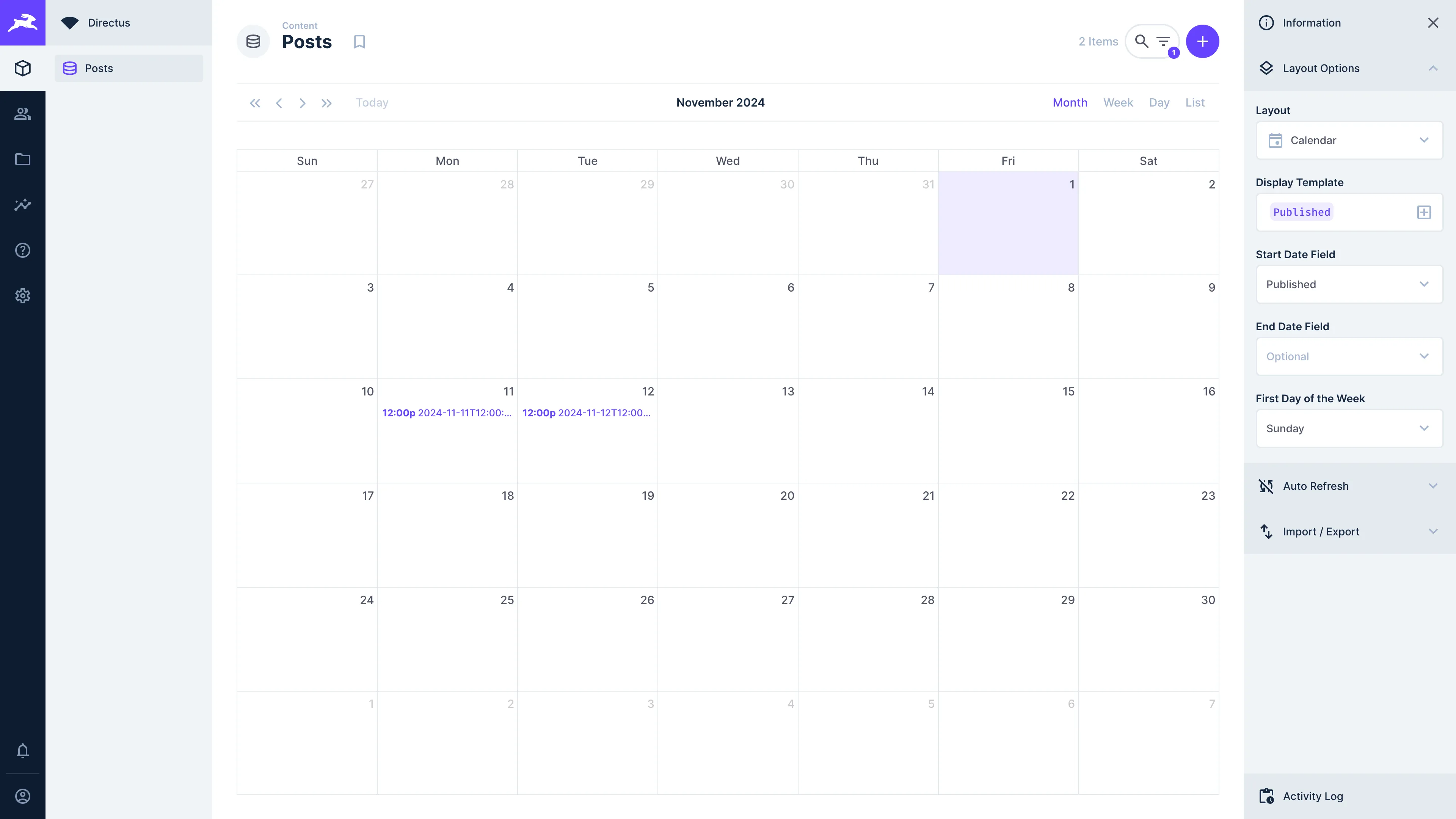 Calendar layout