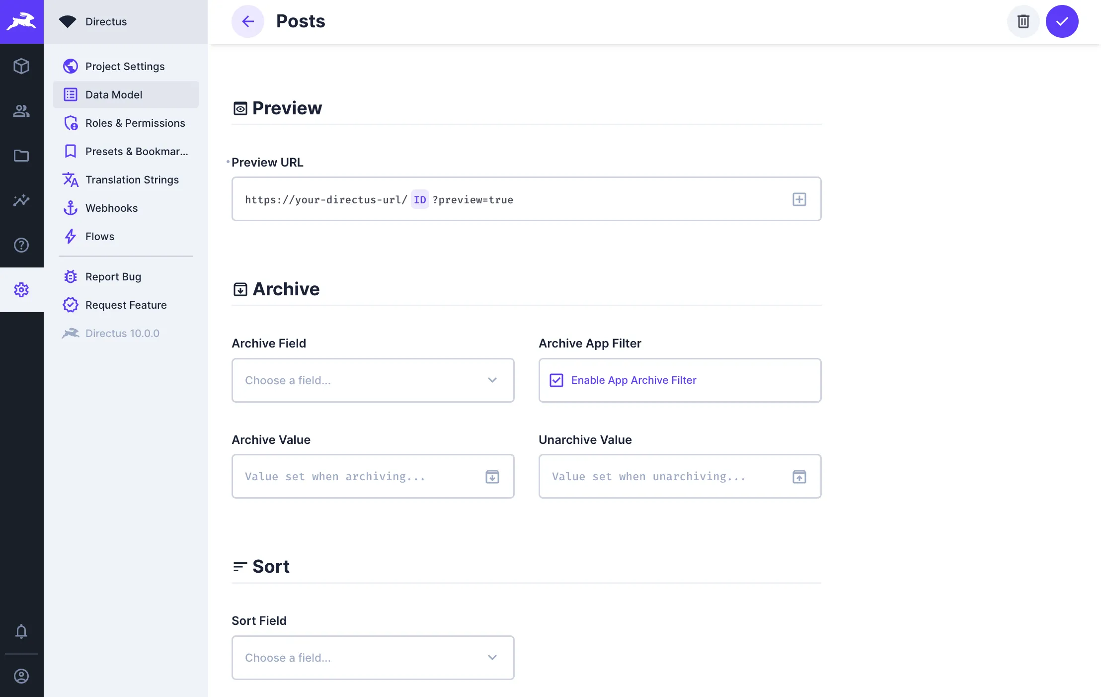 Data Studio configuration for Posts collection. The Preview URL is filled in with the dynamic ID and preview true query parameter.