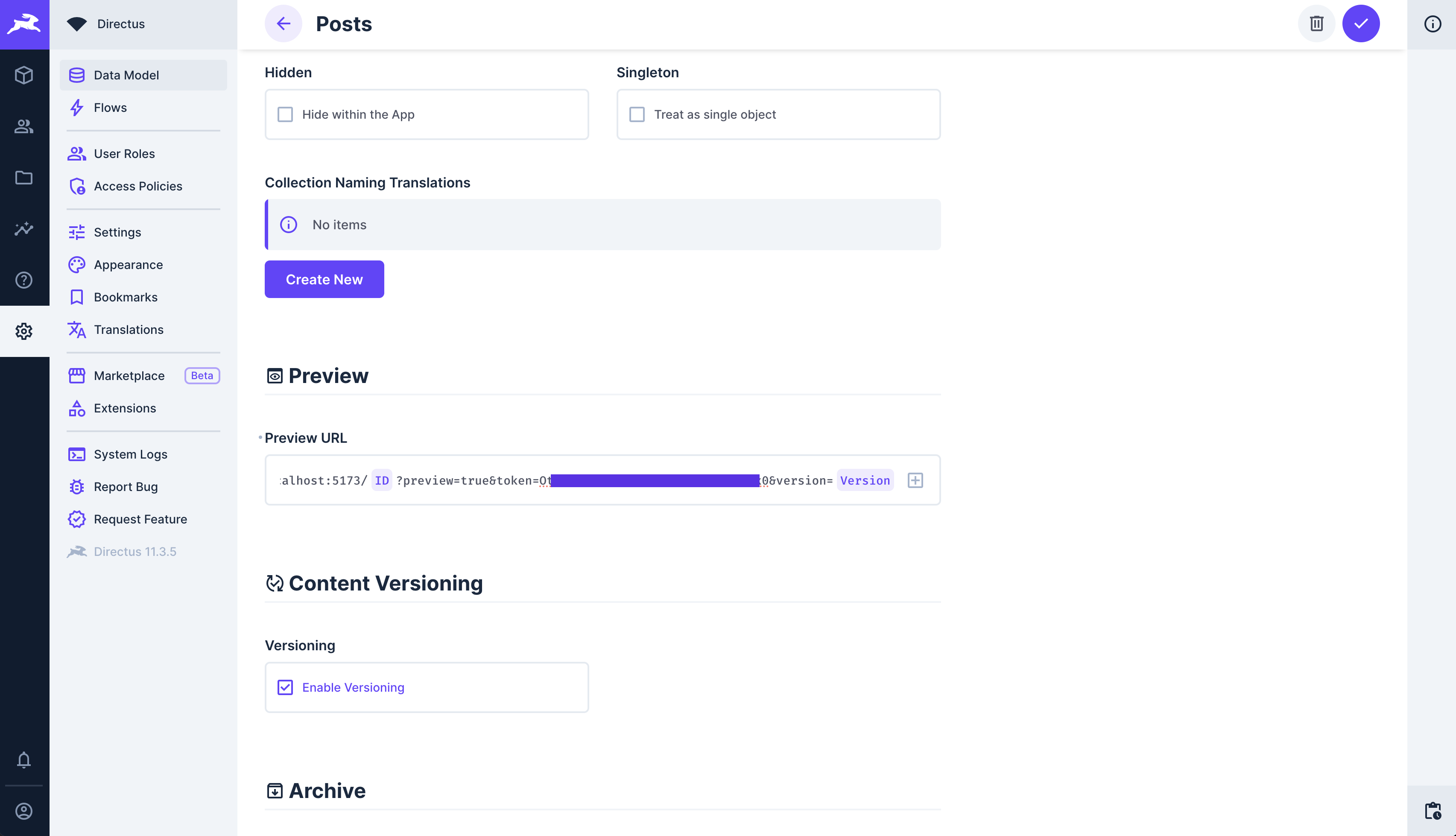 Enabling content versioning and adding version to preview URL