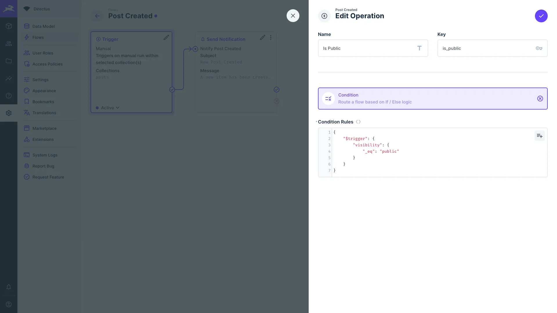 Condition operation configuration