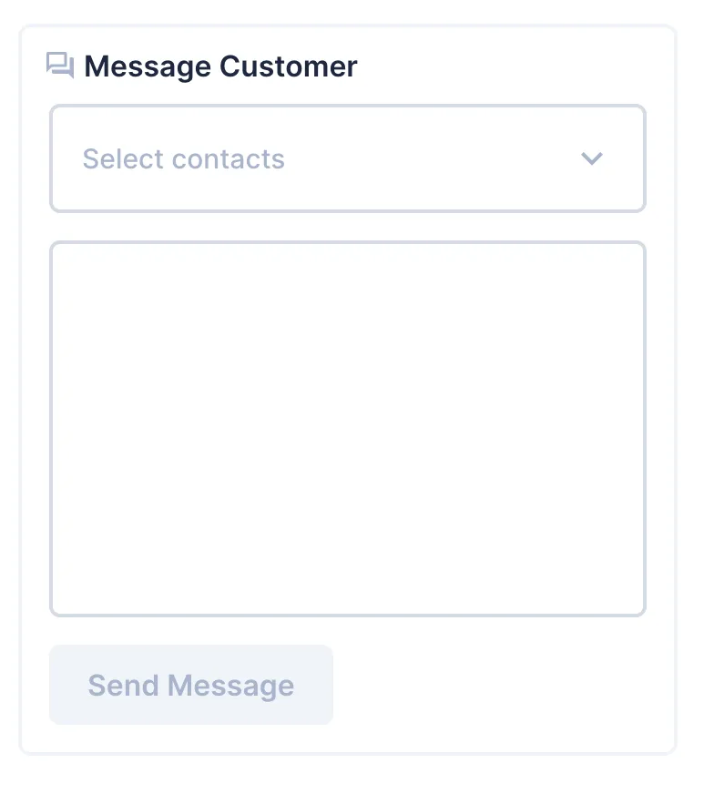 A form with a select contacts dropdown and a text box. A disabled button reads Send Message.