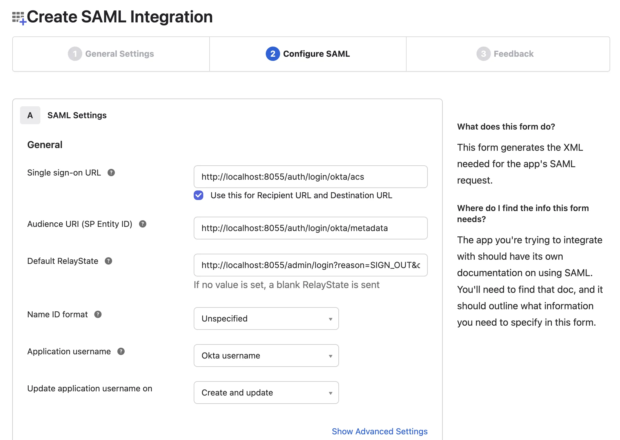 Configure general SAML settings