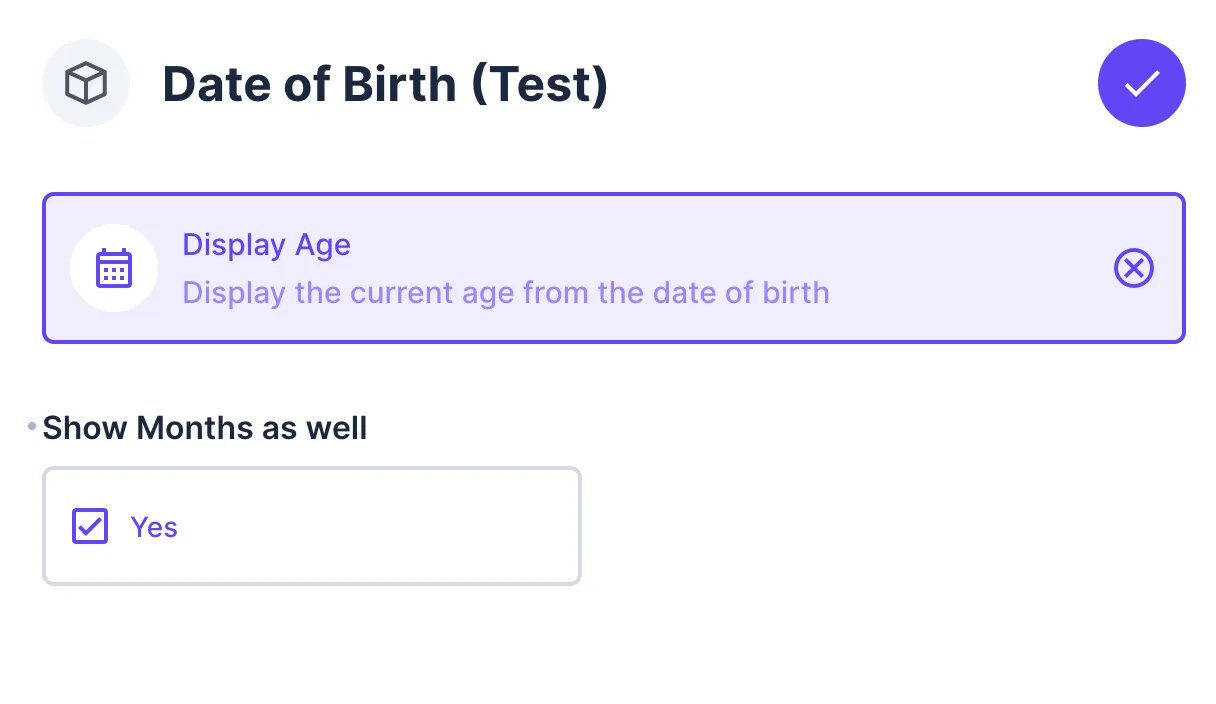 Display age settings showing a checkbox to display months