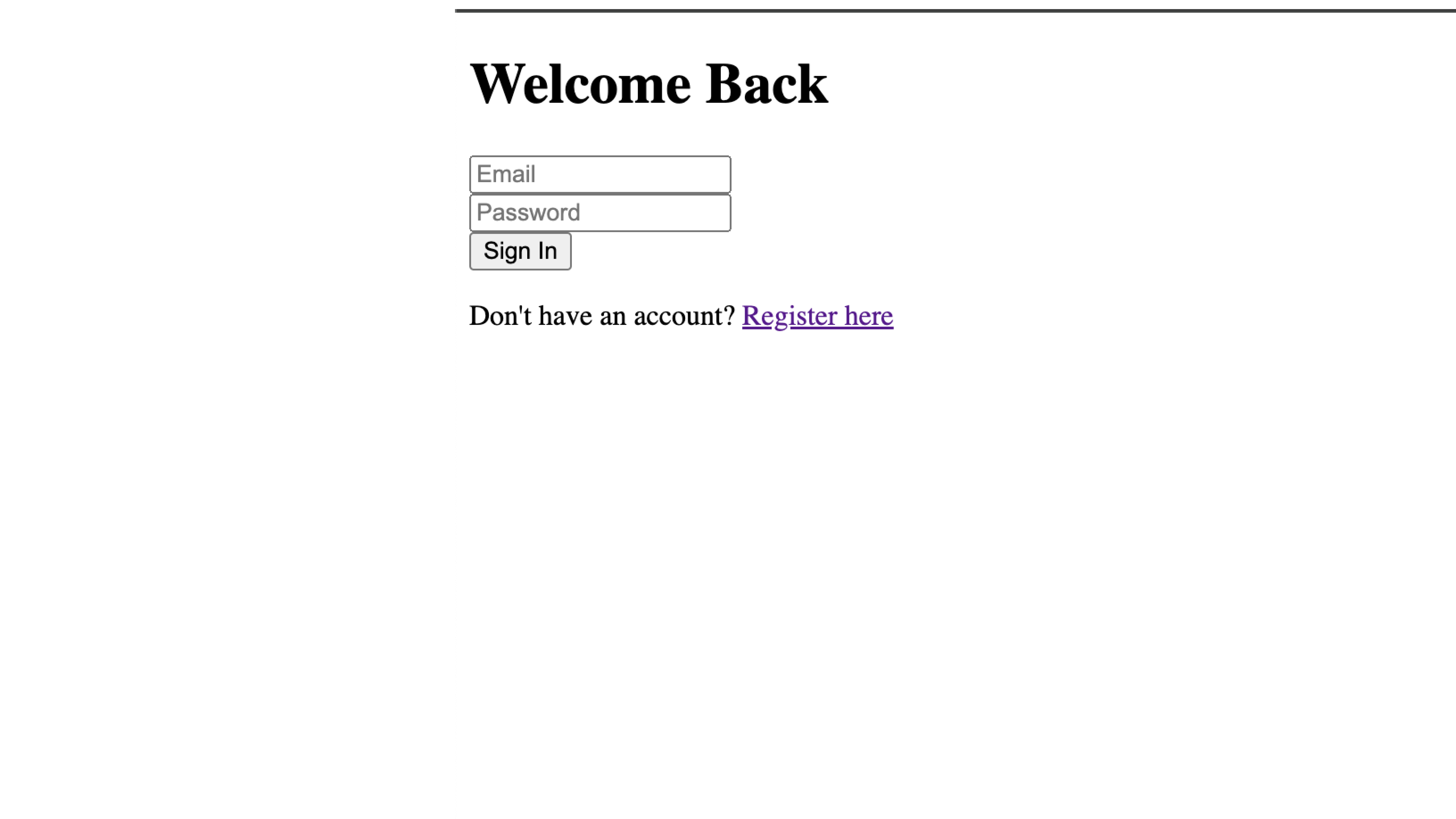 login page displayed on the browser