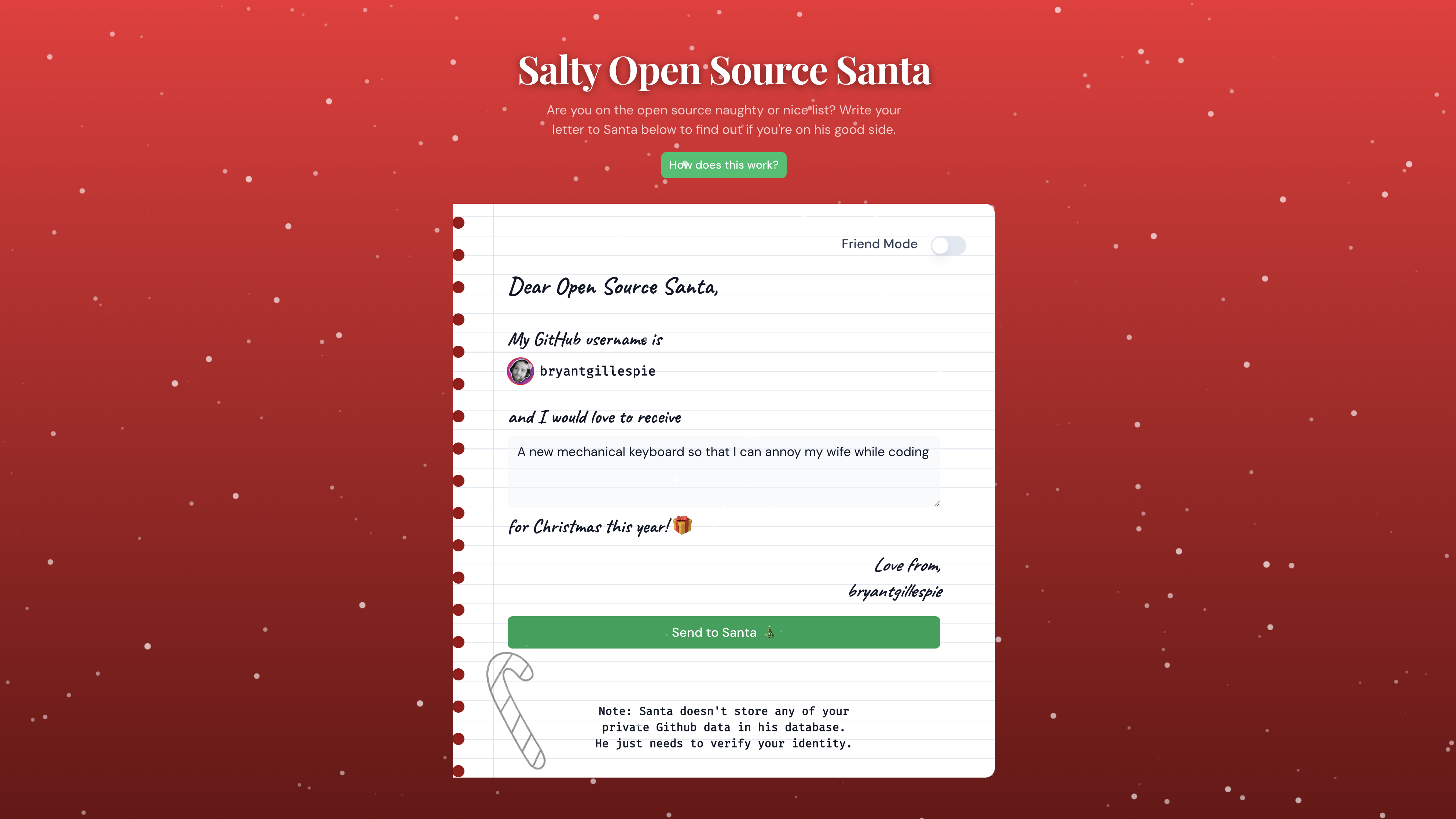 Screenshot of OS Santa app