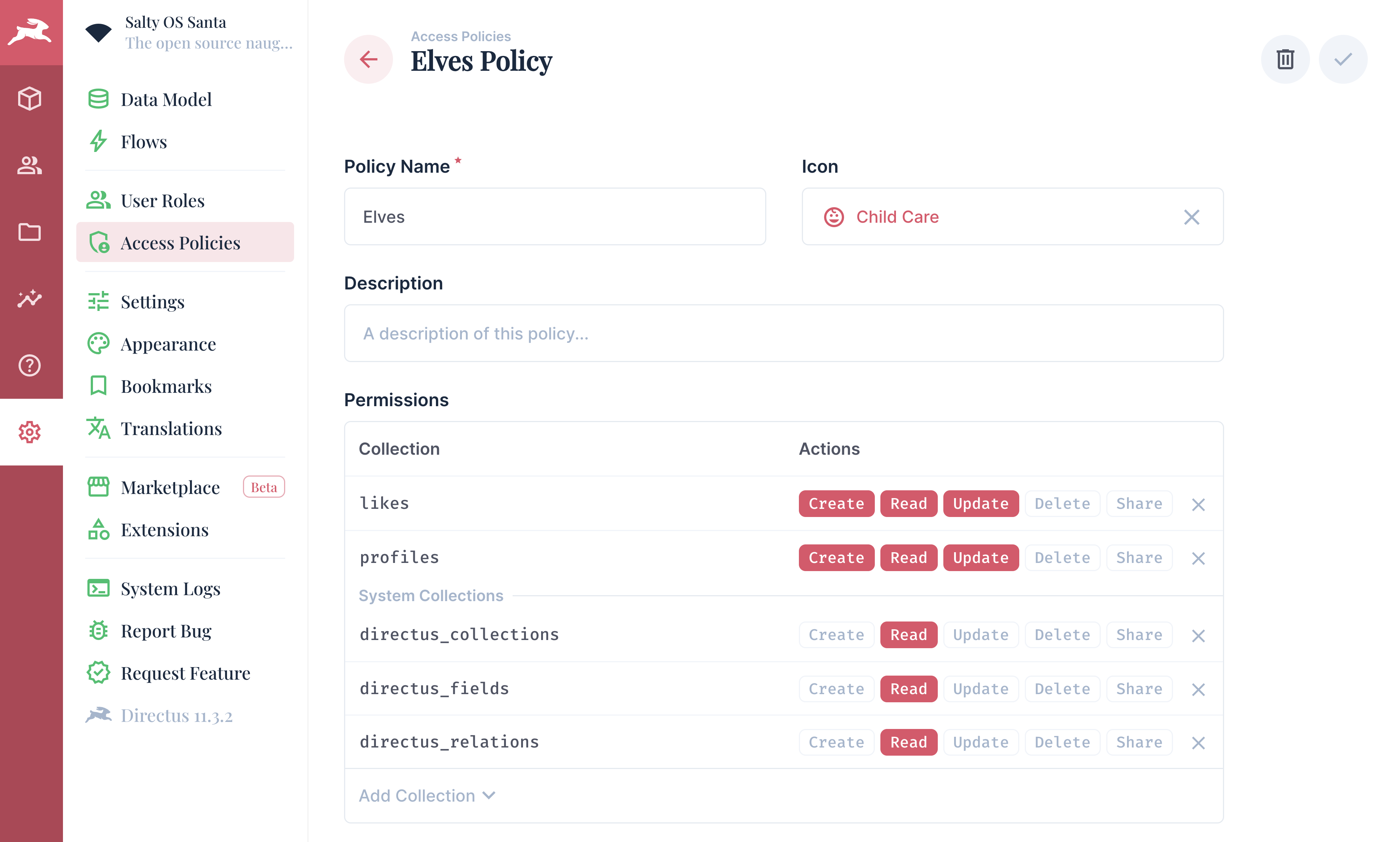 Users saved in the Salty OS Santa Directus project