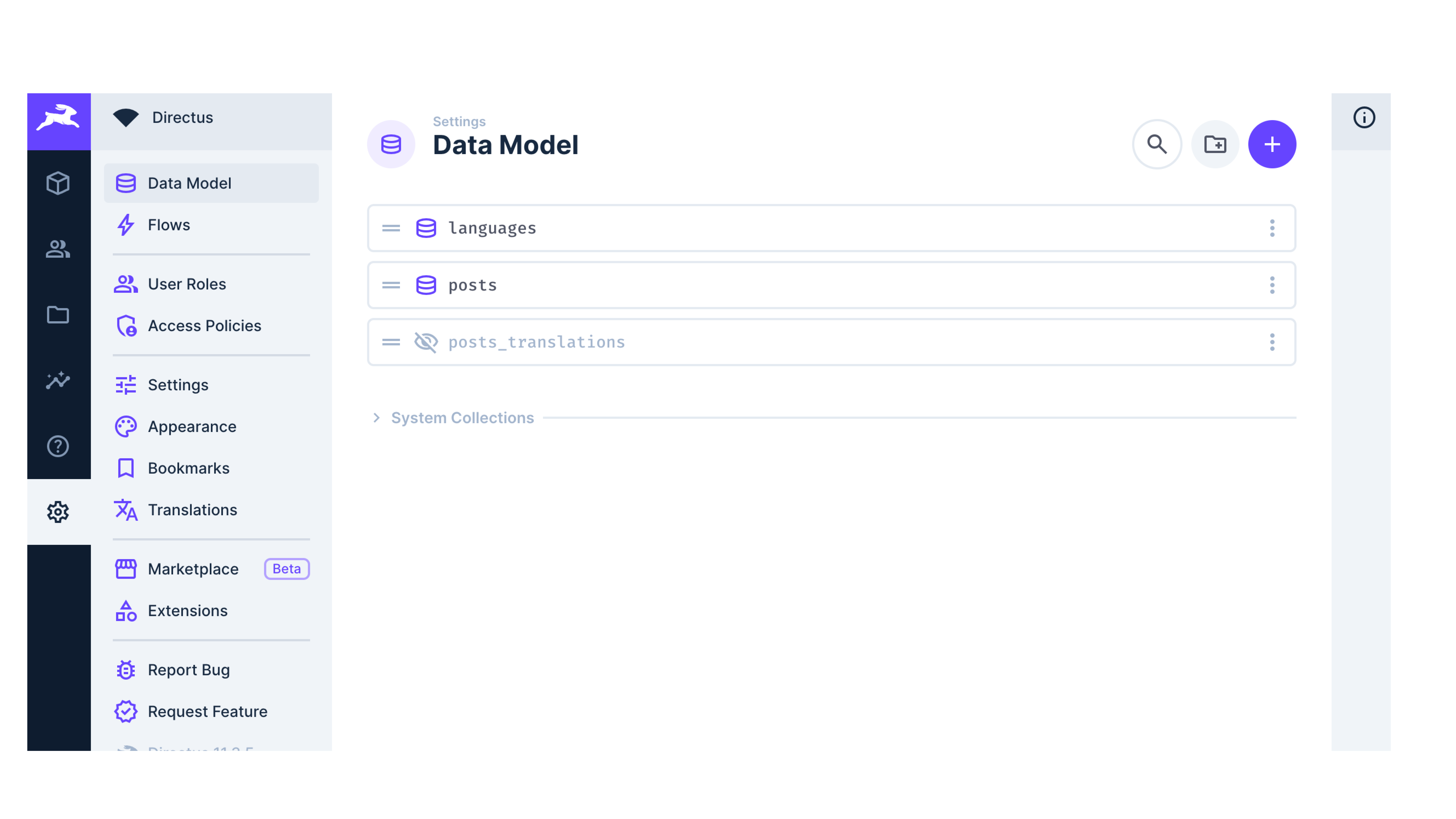 posts_translations and languages collections on the data modal